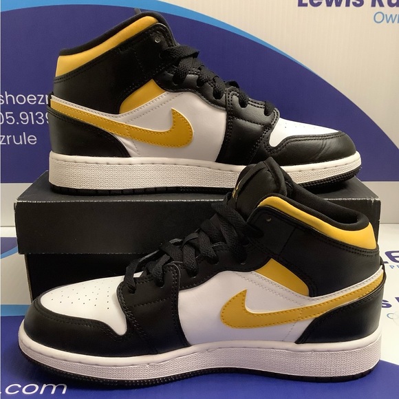 Air Jordan 1 Mid White Pollen Black Kids 5y - Picture 3 of 10